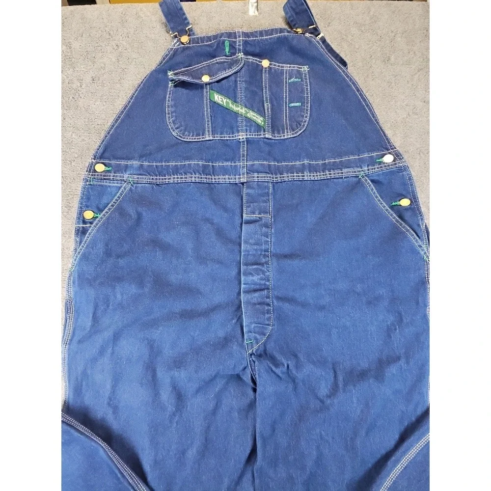 Vtg Key Imperial Mens 46x32 Carpenter Denim Bib Overalls USA Work Farm 1514